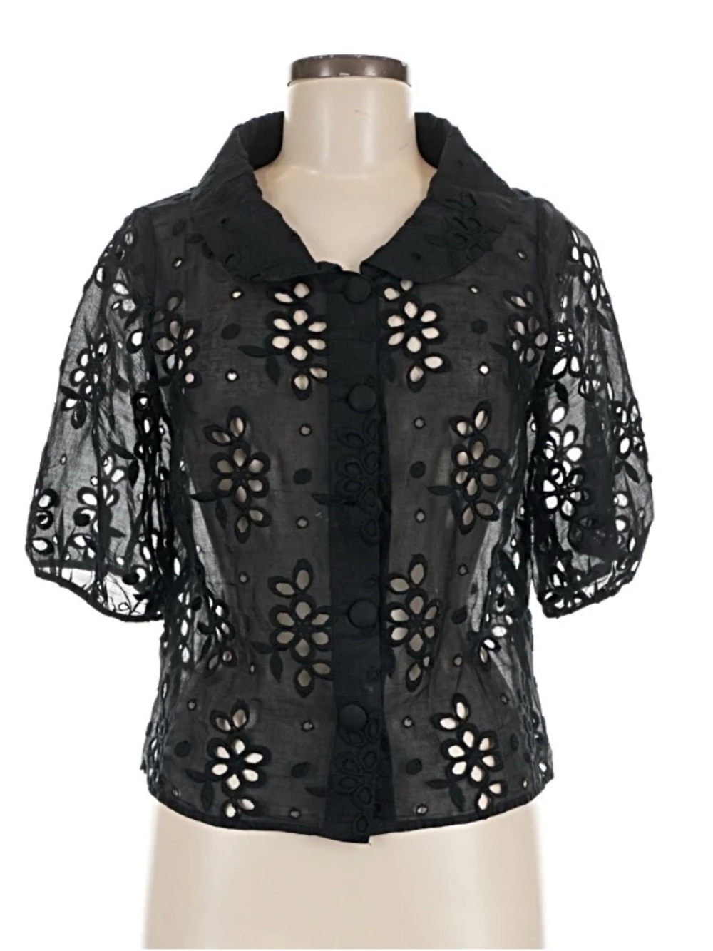 Odille Black Eyelet Lace Short Sleeve Top